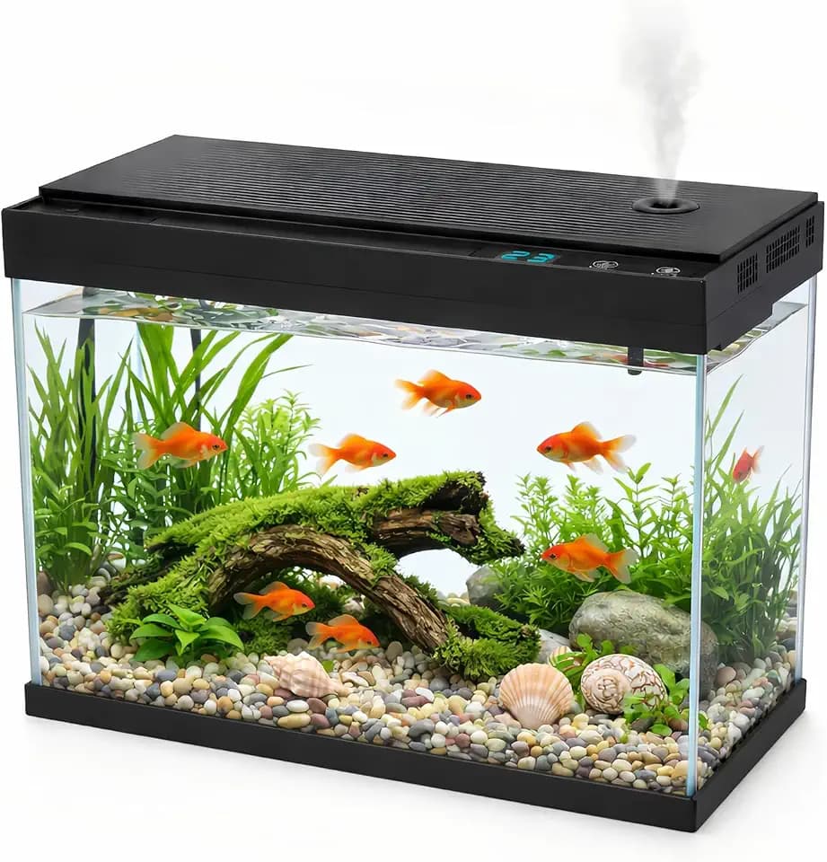BARKBUDDY 2.4 Gallon Desktop Betta Fish Tank, All-in-One Starter Kit with Ultra-Quiet 3-in-1 Pump, 8-Mode LED, Temperature Display & Aroma Mist, for Office, Bedroom & Kid's Room