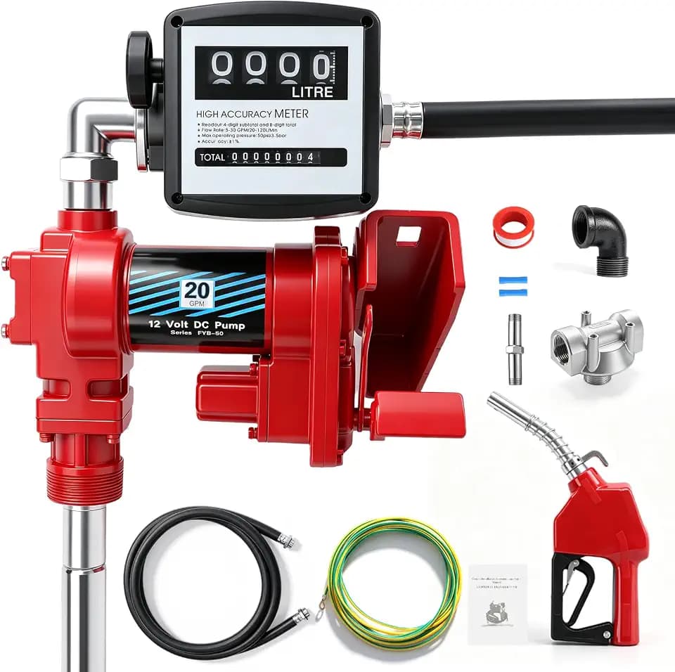 Fuel Transfer Pump with Hight Accuracy Meter, 12V 20 GPM High Flow for Gas