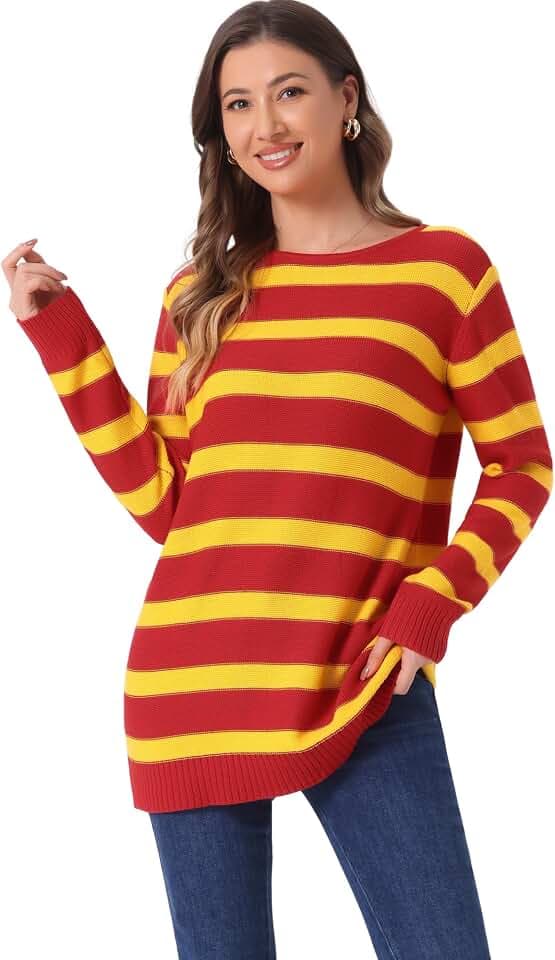 Allegra K Women's Striped Sweater Casual Pullover Fall Long Sleeve Top