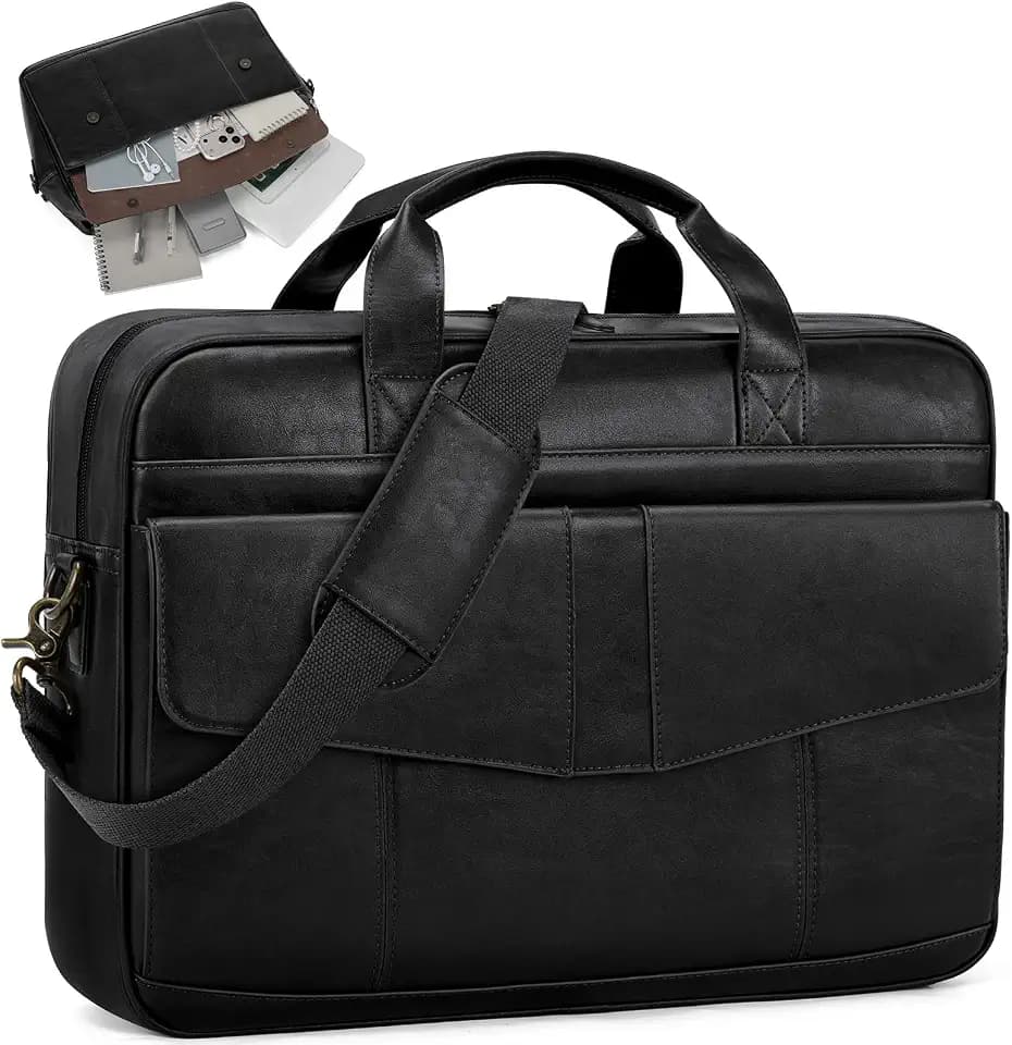 RAINSMORE Mens Messenger Bag, 16" Laptop Bag for Men PU Leather Briefcase