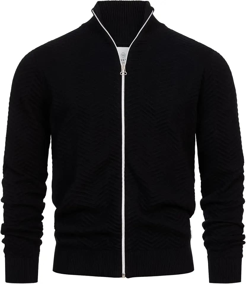 KRONSTADT Herren KSCarlo Zip Strickjacke mit Stehkragen und Reißverschluss