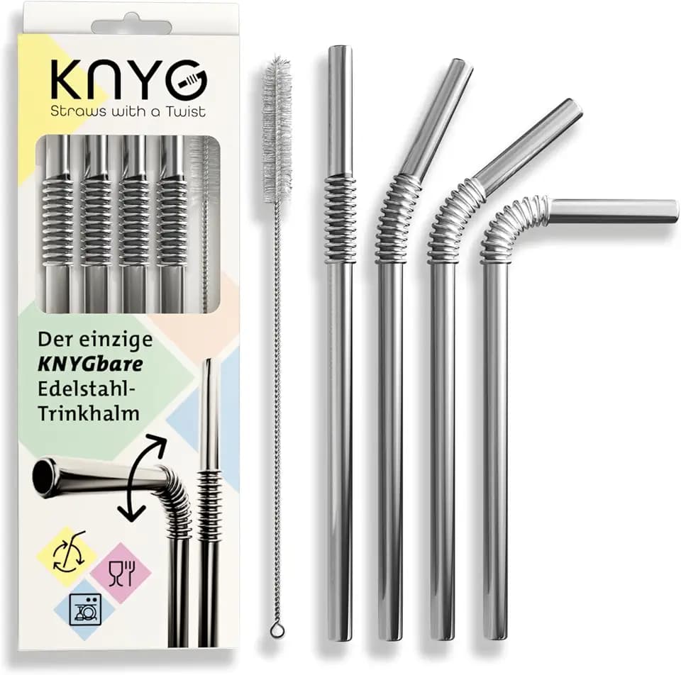 KNYG | DER EINZIGE 𝗕𝗜𝗘𝗚𝗦𝗔𝗠𝗘 Edelstahl Strohhalm | Patentiert & Hygienezertifiziert | Metall Strohhalm wiederverwendbar, Trinkhalme, Metallstrohhalme