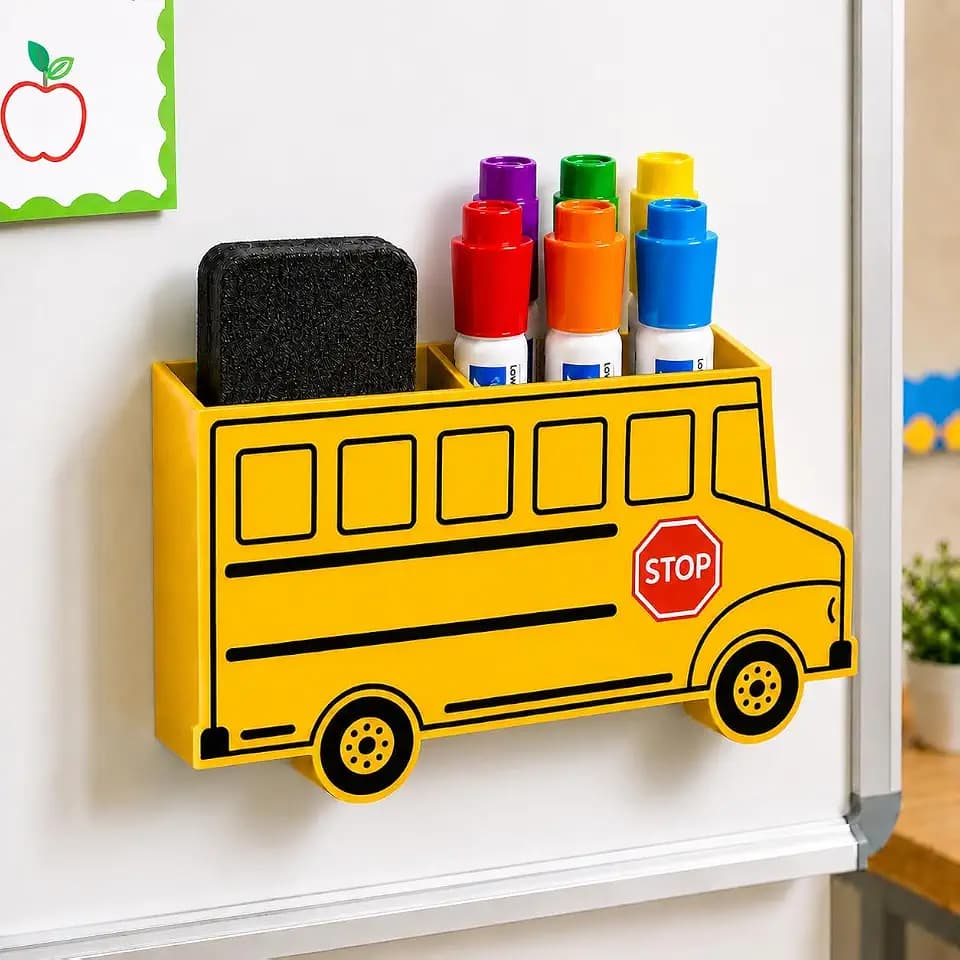 School Bus Magnetic Marker Holder for Whiteboard, Acrylic Marker Organizer