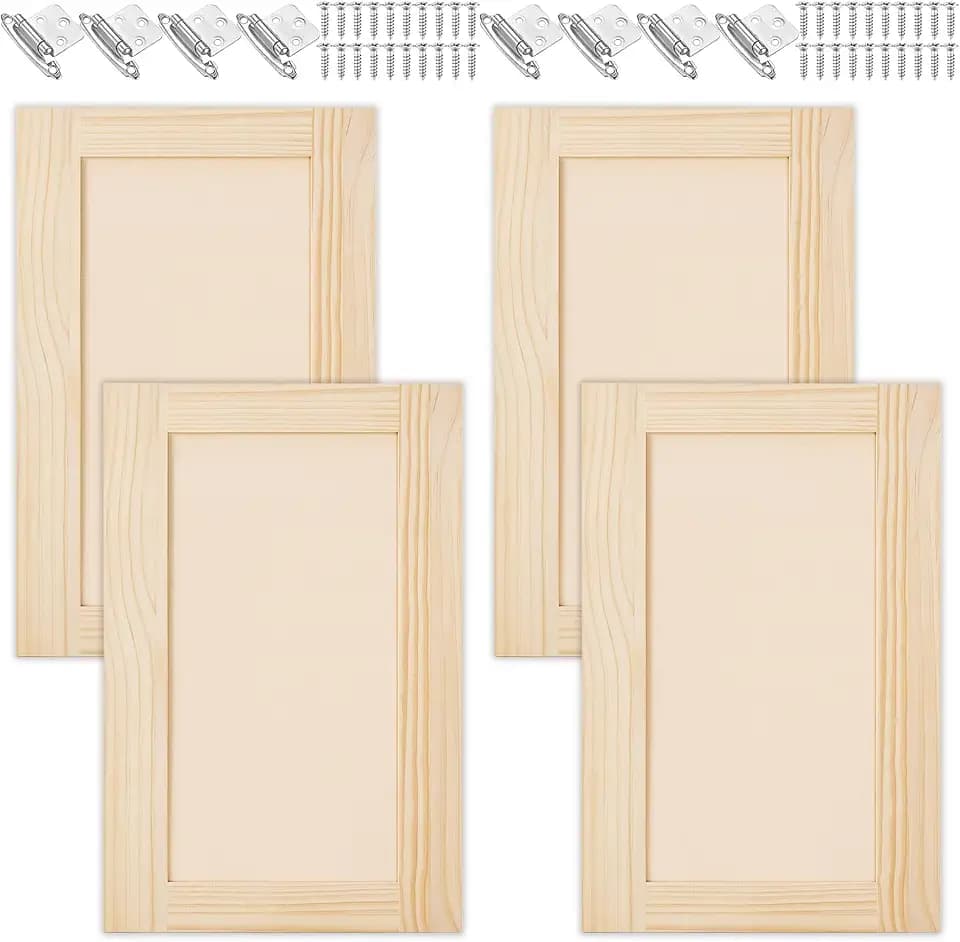 4 Pcs 12" W x 24" H Unfinished Kitchen Cabinet Doors with Hinges, Shaker Style Cabinet Door Front Replacement for Kitchen, Bathroom, Vanity, Closet