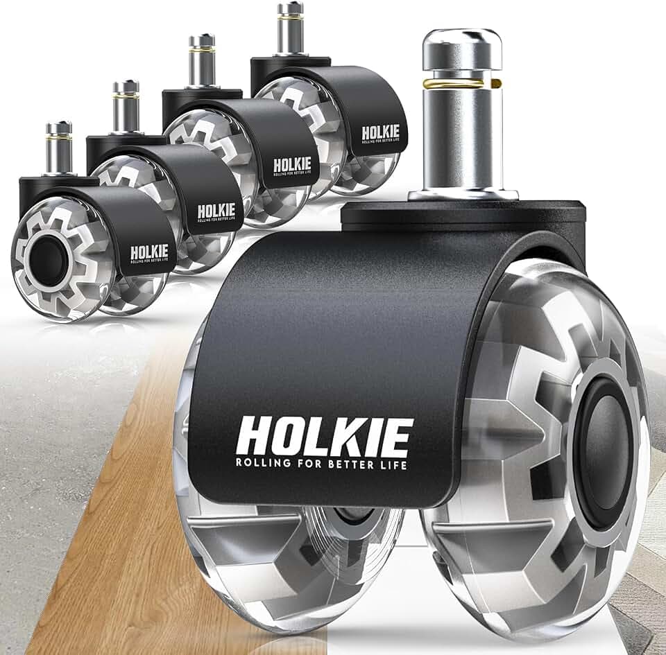 HOLKIE Bürostuhl Rollen 10mm geeignet für 1KEA 5er Set GrauGummi Rollen für Bürostühle Schreibtischstuh mit Doppelrädern Stuhlrollen für Parkett Geeignet Harte Böden Leises & Sanftes Gleiten