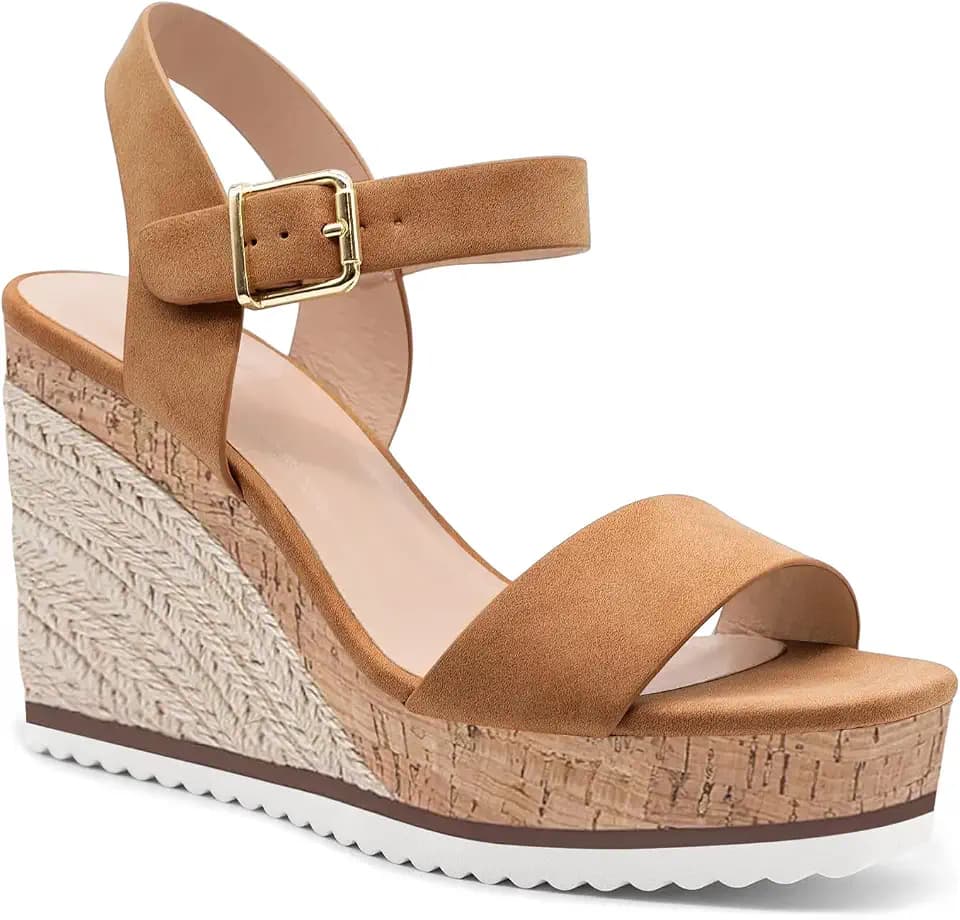 Coutgo Women's Espadrille Wedge Platform Sandals Open Toe Ankle Buckle Strap Casual Summer Shoes