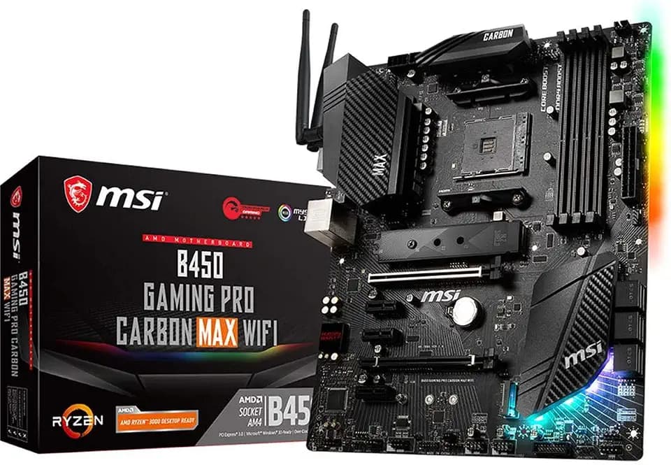 MSI Performance Gaming AMD Ryzen 1st, 2nd, and 3rd Gen AM4 M.2 USB 3.2 Gen 2 DDR4 HDMI Display Port Wi-Fi ATX Motherboard (B450 Gaming PRO Carbon MAX WiFi)