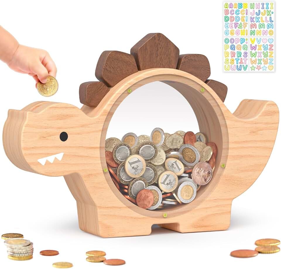 summidate Dinosaurier Sparschwein Holz Dino Spardose Kinder Personalisiert