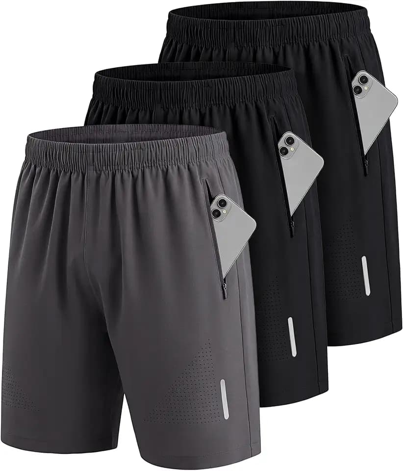 UUMIAER Sporthose Herren Kurz Schnell Trocknend mit Reisverschlusstaschen