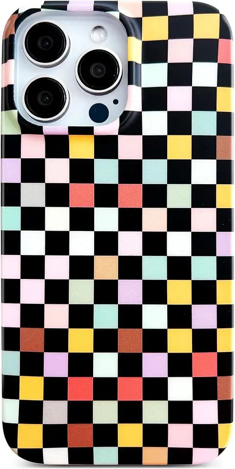 Qokey for iPhone 13 Pro Case Classic Colorful Checkerboard, 6.1"