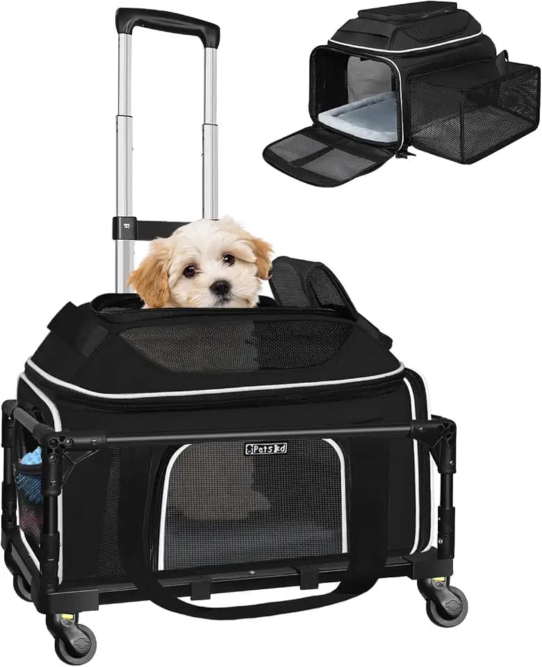 Petskd Top & Side Expandable Small Pet Carrier with Wheels Airline Approved