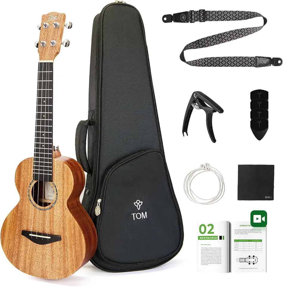 TOM 23 Inch Solid Mahogany Concert Ukulele, D'Addario Strings (AM5-Concert)