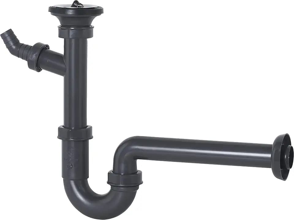 Cornat Rezyklat Röhren-Geruchsverschluss für Waschtische - 1 1/4 Zoll x 32 mm - Mit Geräteanschluss & Ablaufventil - Hergestellt aus recycelten Kunststoffen - Made in Germany Qualität / T317416R