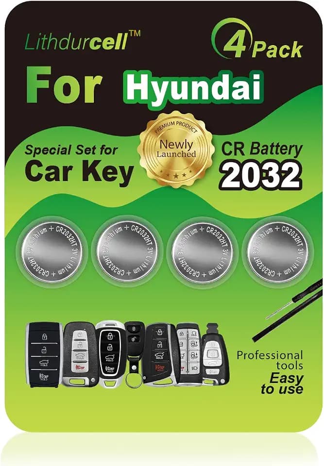 Key Fob Battery Replacement for Hyundai Elantra Sedan Genesis Sonata Santa Fe Hybrid Tucson Accent Ioniq Kona Palisade Venue Nexo Cruz Azera (4-Pack), DIY with Pry Tools, CR2032