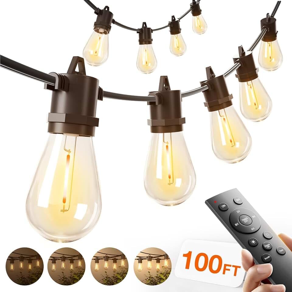 addlon 100FT Outdoor String Lights LED with Remote Dimmable Waterproof