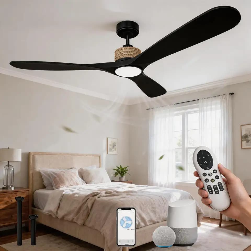 52 inch Smart Ceiling Fan with Rope, Black