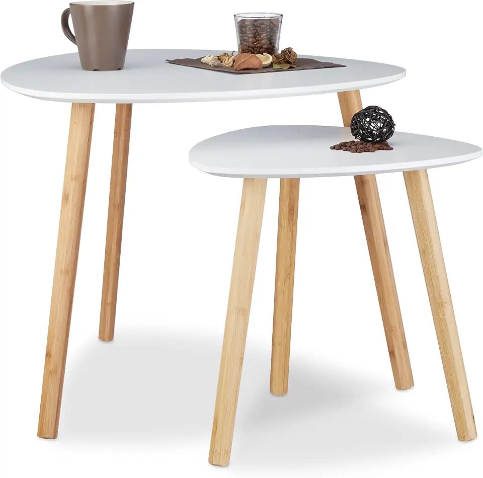 Relaxdays Satztisch 2er Set, platzsparende Beistelltische im nordischen Design, Blumentisch und Zeitungsablage, weiß