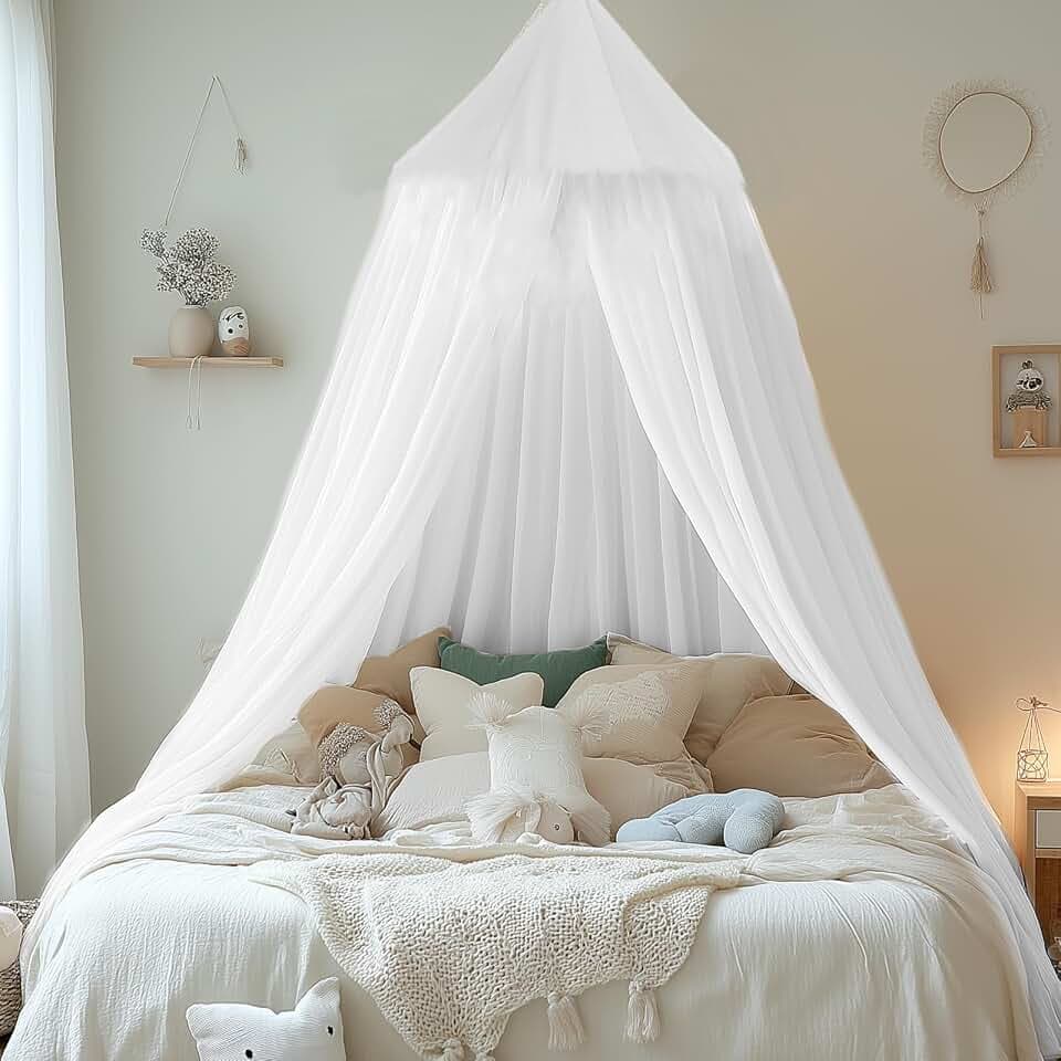 Baldachin Kinderzimmer, Betthimmel Babybett Kinderzimmer 4 Farben, Hängende Rund Princess Insektennetz Moskitonetz, Für Kinderzimmer und Spielzimmer Dekoration，56 * 230 * 450cm (Weiß)