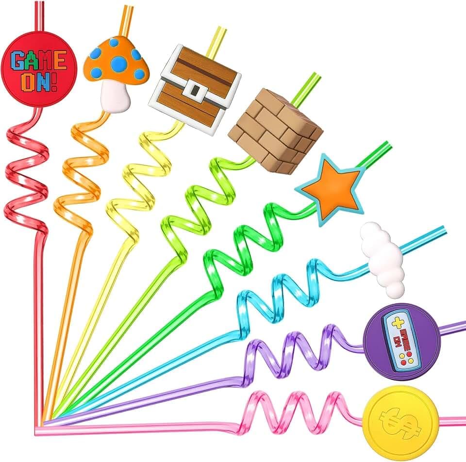 24Pcs Super Birthday Party Favors Straws for Kids, Game Drinking Straws for Birthday Party Supplies Decorations, Classroom Prizes Goodie Bag Stuffers Gift