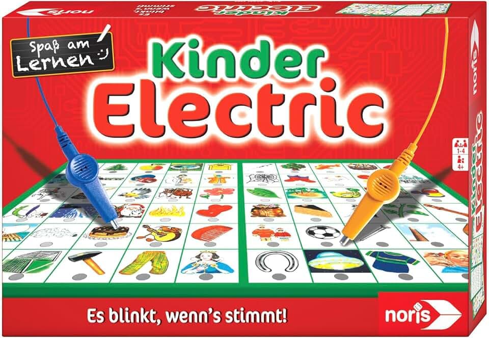 noris Kinder Electric Lernspiel – Zuordnungsspiel mit Lichtsignal bei richtiger Antwort, 12 Bildtafeln, Batterie betrieben – pädagogisches Spielzeug Kinder ab 4 Jahren