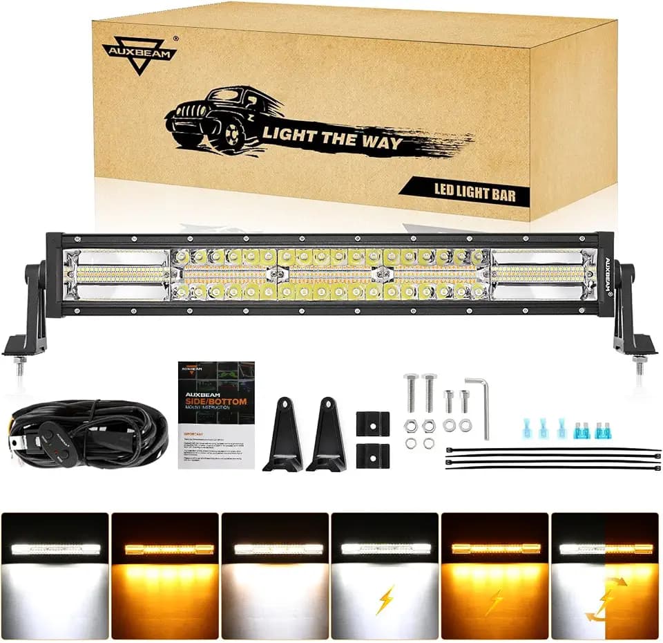 Auxbeam 22 Inch LED Light Bar 6 Modes Amber White Strobe Off Road Lights