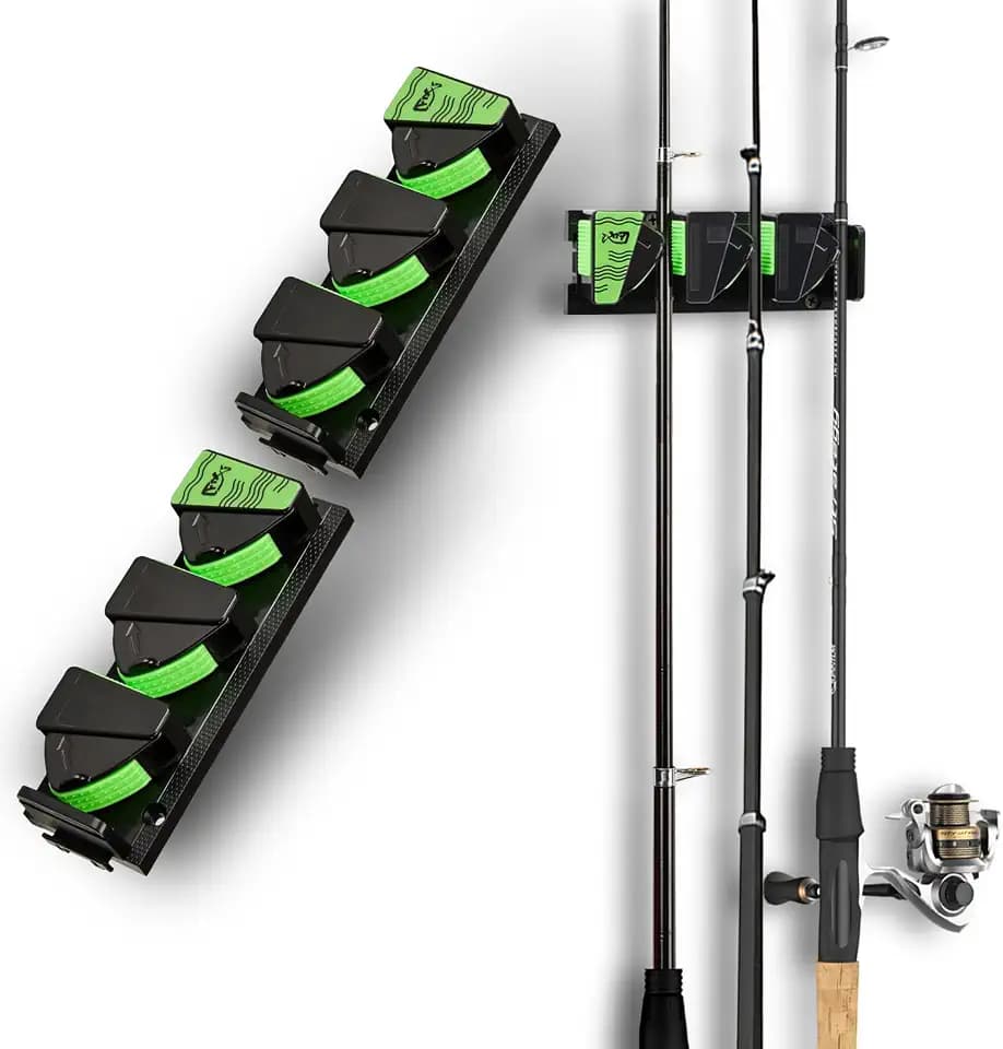 TORIOX Fishing Rod Holder Wall Mount, Expandable Fishing Pole Rack for Garage & Boat, Space-Saving Rod Storage Organizer with UV Silicone Clips & Free Lure Holder