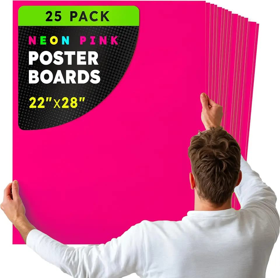 Hygloss Poster Board 22 x 28, 25 Pack Neon Pink, Colored Posterboard