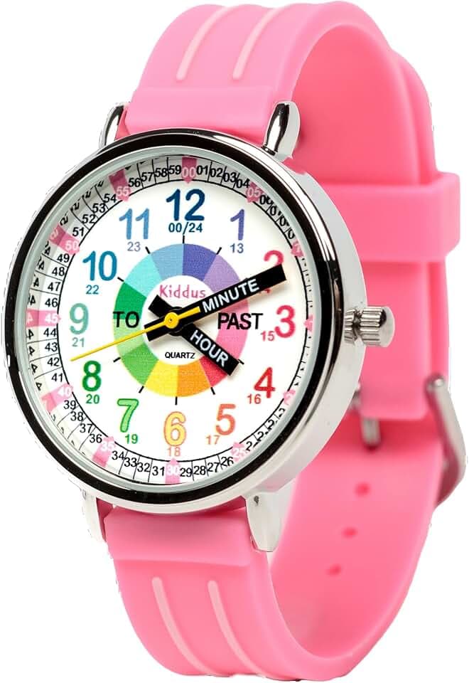 Kiddus Lern Armbanduhr für Kinder, Jungen und Mädchen. Analoge Armbanduhr mit Zeitlernübungen, gut lesbar, um ganz leicht zu Lernen, die Uhr zu lesen. English Version