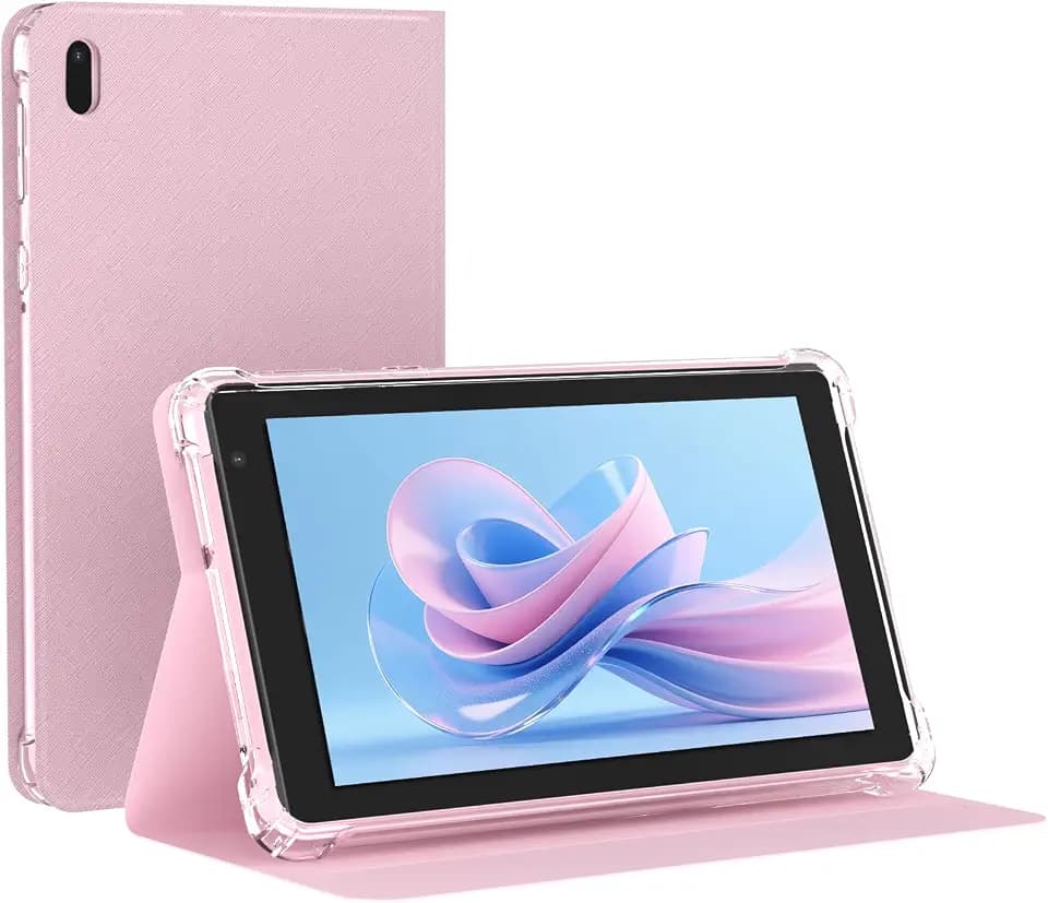 NOVOJOY 7 Inch Tablet with Case, Android 14 Tablet PC, 32GB Storage 8GB RAM Tabletsa Quad-Core Processor Android Tableta pc Dual Camera, WiFi, BT Computer Tabletas.(with Tablets Cover),Pink