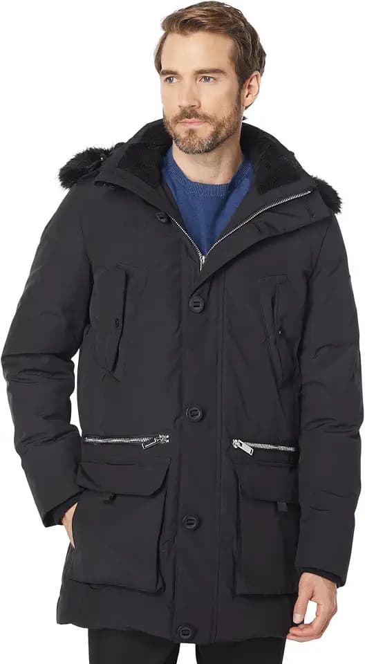 KARL LAGERFELD Men's Outerwear Faux Fur Hooded Parka
