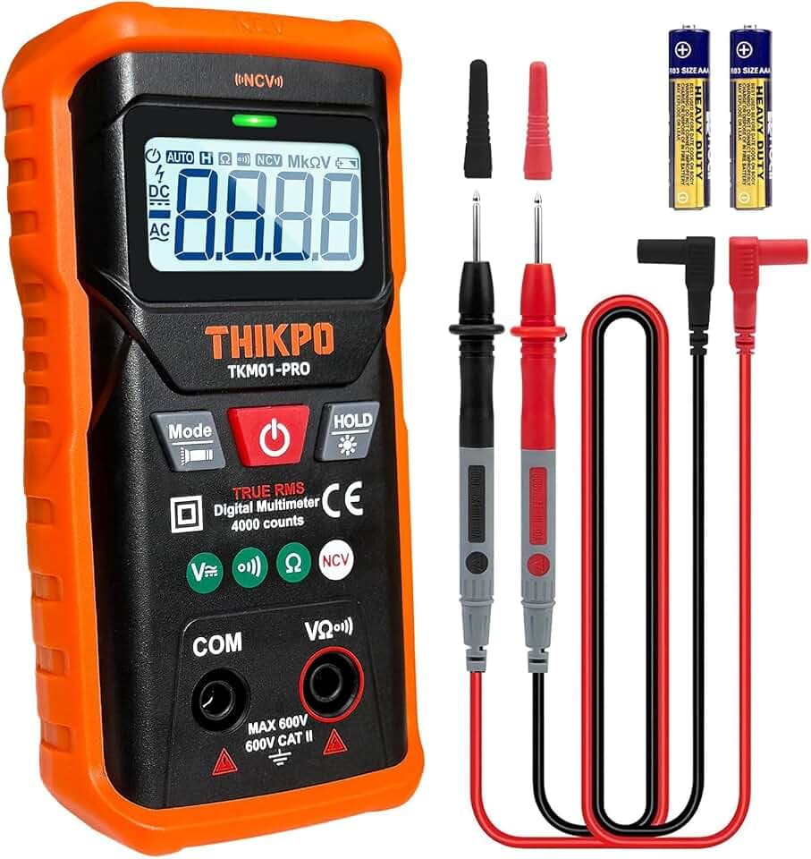 Digital Multimeter 4000 Counts, Bereichswahl (Auto-Ranging) mit manuellem Modus, Kfz-Multimeter & Spannungsprüfer für AC/DC, Widerstand & Durchgang, NCV berührungslose Spannungserkennung