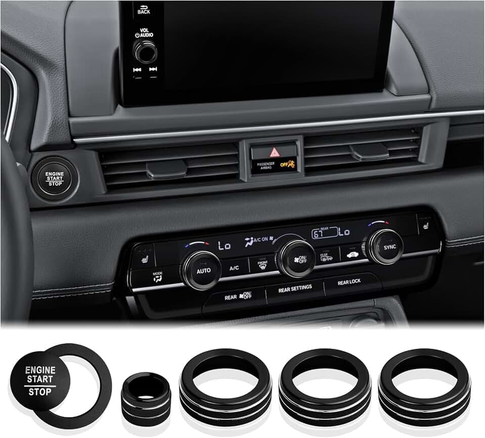 for Honda Pilot Accessories 2023-2025, 6pcs Aluminum Alloy Trim Knob Covers Kit - Push Start, Air Conditioning & Volume Tune (Black)