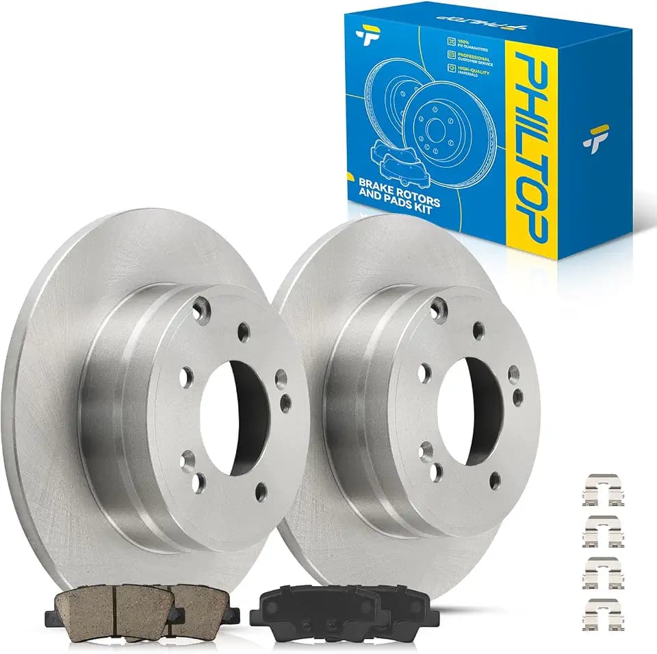 PHILTOP Rear Brake Pads and Rotors for Hyundai Sonata 2011-2014, 2.4L 2015, Kia Optima 2013, 2.4L 2015-2016, 2.0T 2014-2015, 2.0L 2017-2018, (11.18in, 284mm) Brakes and Rotors