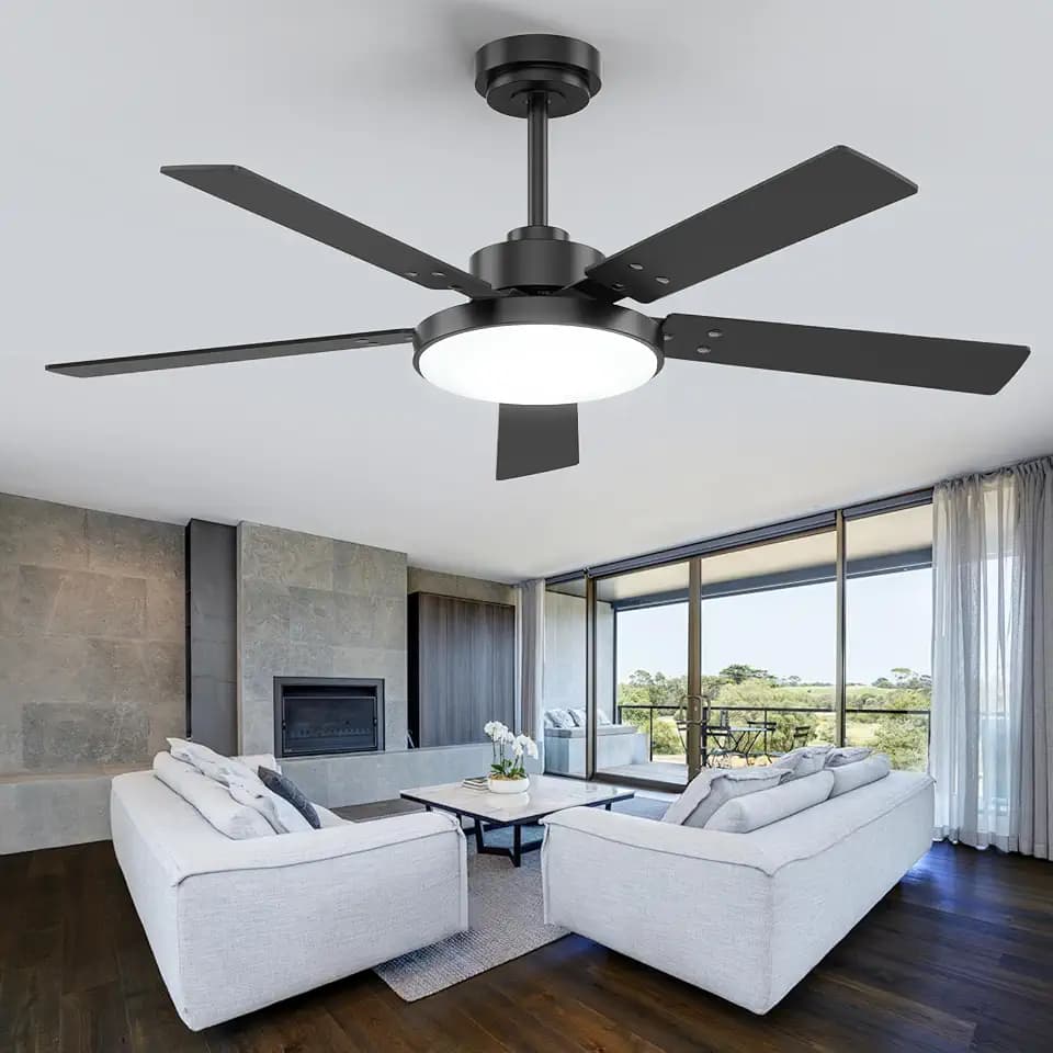 52 inch Black Ceiling Fans with Lights and Remote/APP, ETL Listed