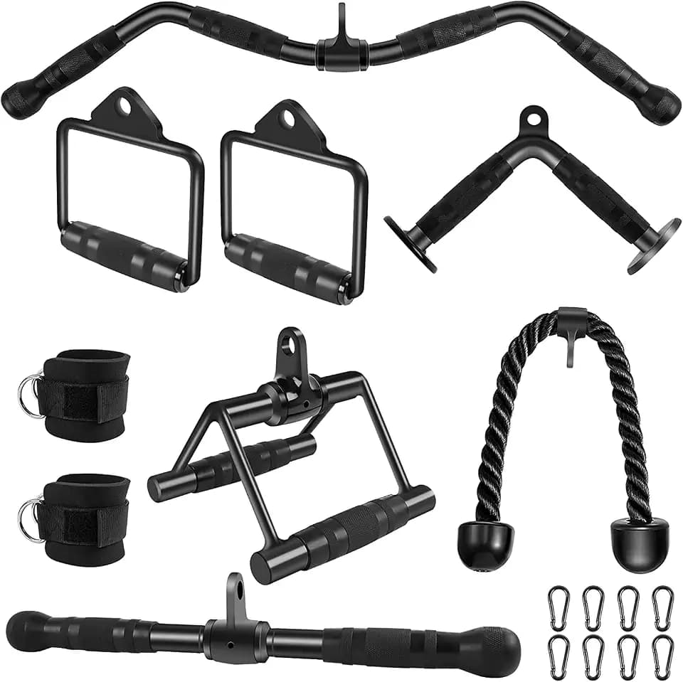 KUKUVI LAT Pulldown Bar Attachments, Cable Machine Accessories for Home Gym, Triceps Rope Pull Down Equipment Weight Fitness & Power Exercise Set for Arm Strength Workout Training