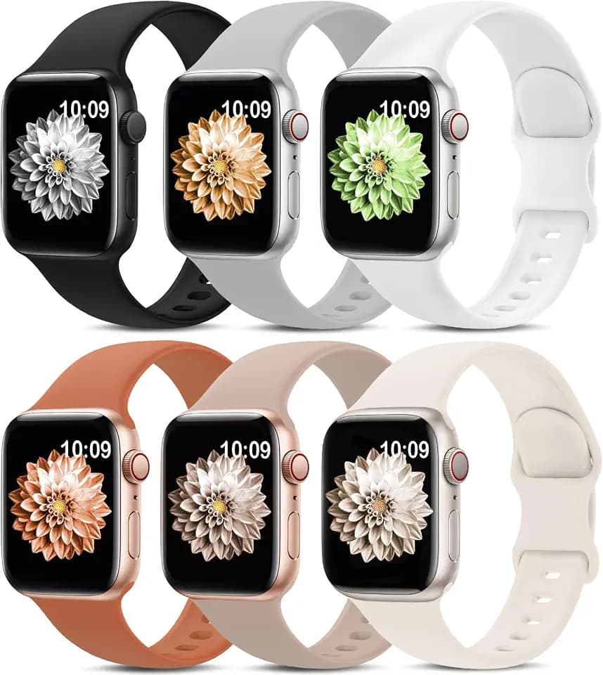 6 Pack Sport Bands Compatible with Apple Watch Band 38mm 40mm 41mm 42mm 44mm 45mm 49mm 46mm for Men Women,Silicone Waterproof Strap for iWatch Apple Watch Ultra 3 2 Series 11 10 9 8 7 6 5 4 1 SE