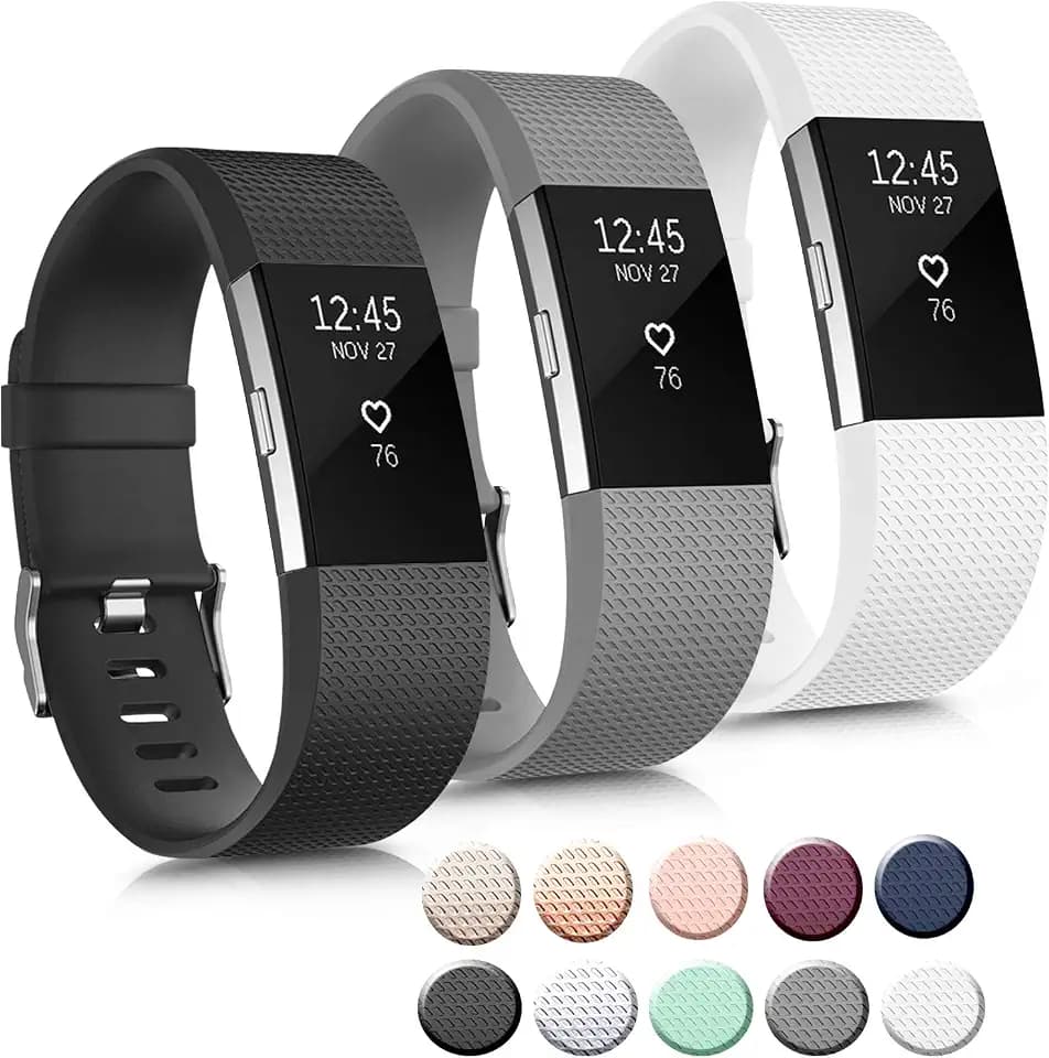 3 Pack Sport Bands Compatible with Fitbit Charge 2 Bands Women Men, Adjustable Replacement Strap Wristbands for Fitbit Charge 2 HR Small Large (Large, Black/Gray/White)