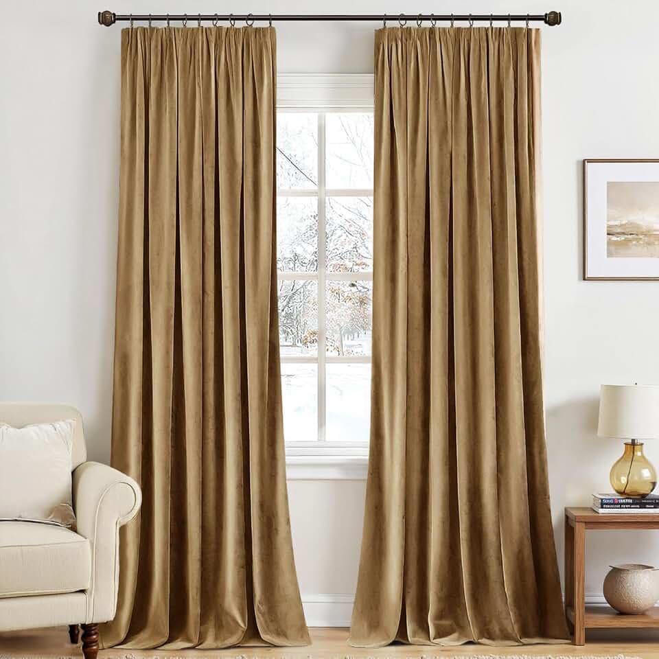 MIULEE Samtvorhang Kräuselband Blickdicht 2er Set Dunkelgold 140x245cm