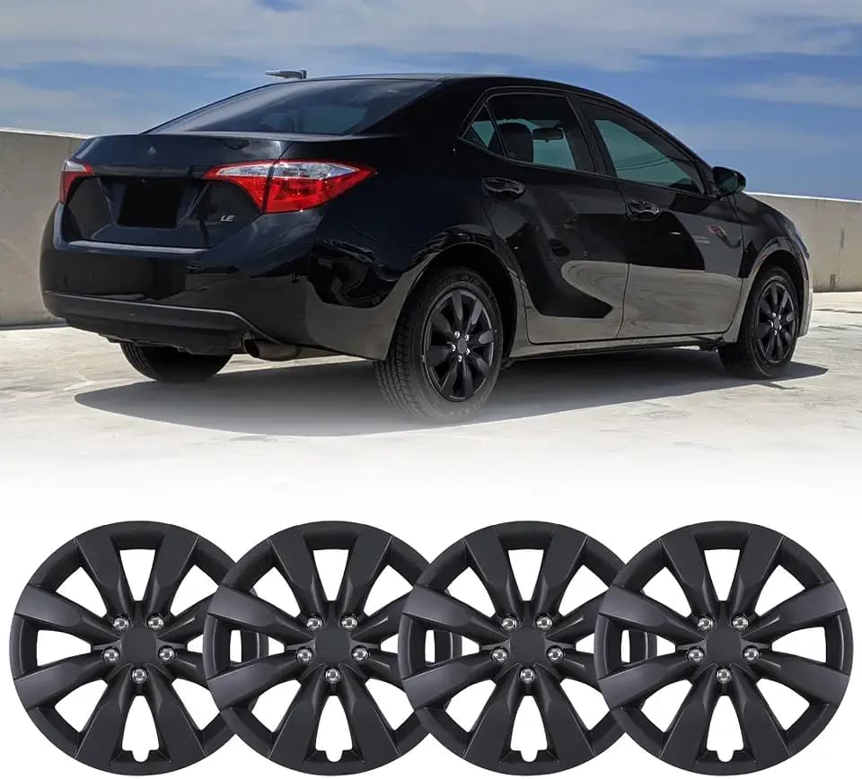 16 Inch Hubcaps Fit for 2009-2019 Toyota Corolla, Wheels Rim Cover Replacement Compatible with Toyota Corolla 16'' Steel Wheels, ABS & PC Material Black Hub Caps Set of 4 w/Decoration Nuts