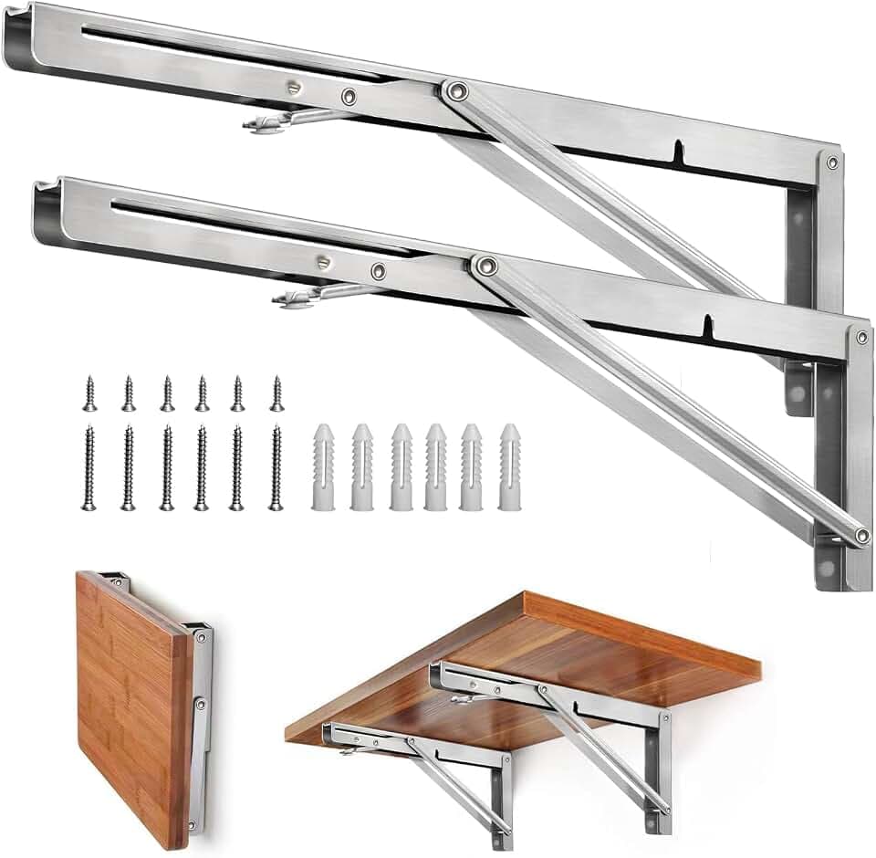 Storystore Folding Shelf Brackets - 18 Inch Heavy Duty Stainless Steel Collapsible Shelf Bracket for Bench Table, Space Saving DIY Bracket (2 PCS)