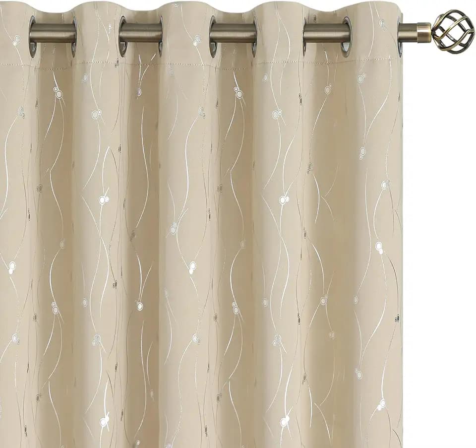 BGment Blackout Curtains 60 Inches Wide for Bedroom/Living Room, Room Darkening Thermal Insulated Grommet Window Drapes with Line and Dots Pattern, 2 Panels, Each Panels 60 x 84 Inch, Beige