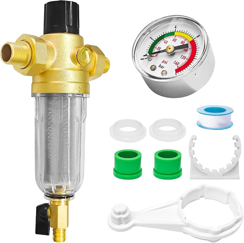 Druckminderer 1" mit Manometer & Filter, Messing, einstellbar