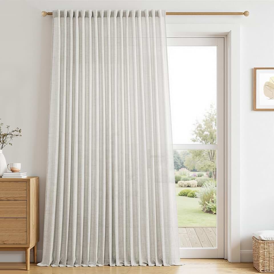 MRTREES 1 Stück Leinen Vorhang Wohnzimmer Vorhänge Landhausstil und Extra Breite Gardinen Leinenoptik Halbtransparent für Große Fenster H 240 x B 300 cm, Gardine für Stangendurchzug Elfenbeinweiß