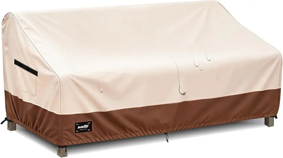 JinHrtoyi 3-Seater Outdoor Couch Cover, 85Wx38Dx35H inches Outdoor Furniture Covers Waterproof,100% Waterproof Heavy Duty Patio Furniture Covers,Beige&Brown Modern Style Outdoor Sofa Cover