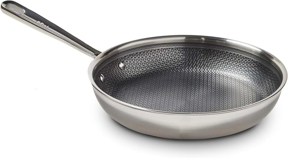 T-fal HybridMesh Tri-Ply Stainless Steel Fry Pan 8 Inch, Induction Oven Safe 500F, Metal Utensil Safe, Ideal For Searing, Cookware, Dishwasher Safe Pots and Pans, Needs Pre-Heating, Silver/Black