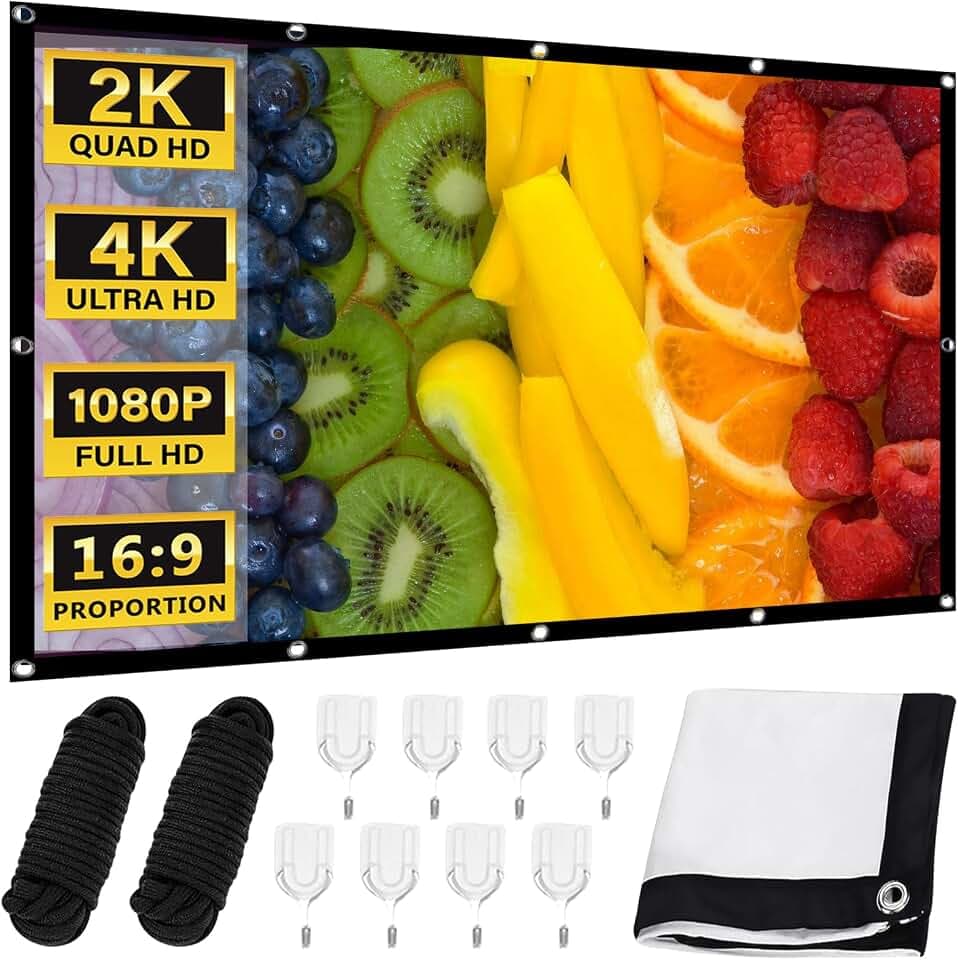 100 Zoll 16:9 HD 4K Projektionsleinwand: Beamer Leinwand, HD Faltbarer Projektor Leinwand, Projektionsleinwand Outdoor, Tragbare Faltbar, Projektorleinwand für Wandmontage für Zuhause, Büro