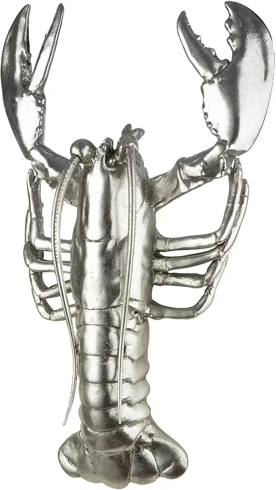 GILDE Figur Wandobjekt Lobster aus Kunstharz - Hummerform - silberfarben - metallische Optik - Höhe 42cm x Breite 25cm