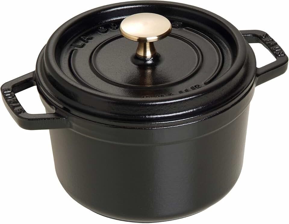 Staub Runde Kokotte aus Gusseisen, 1,25 l, mattschwarz, hergestellt in Frankreich