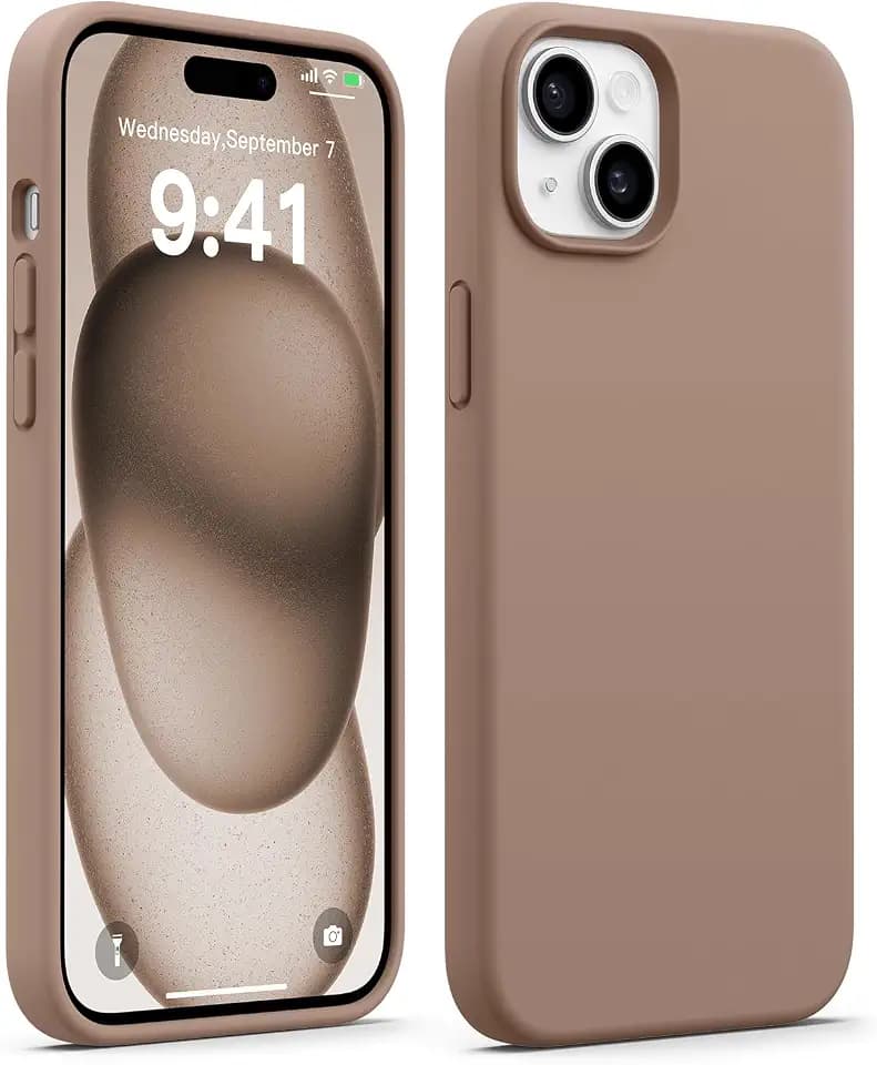 AOTESIER Compatible with iPhone 15 Plus Case, Full Body Food-Grade Silicone Wear-Resistant, Anti-Drop Protection with Soft Anti-Scratch Microfiber Lining Phone Case, Light Brown