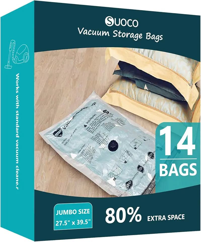 Vacuum Storage Bags for Travel & Home with Hand Pump, 14 Jumbo